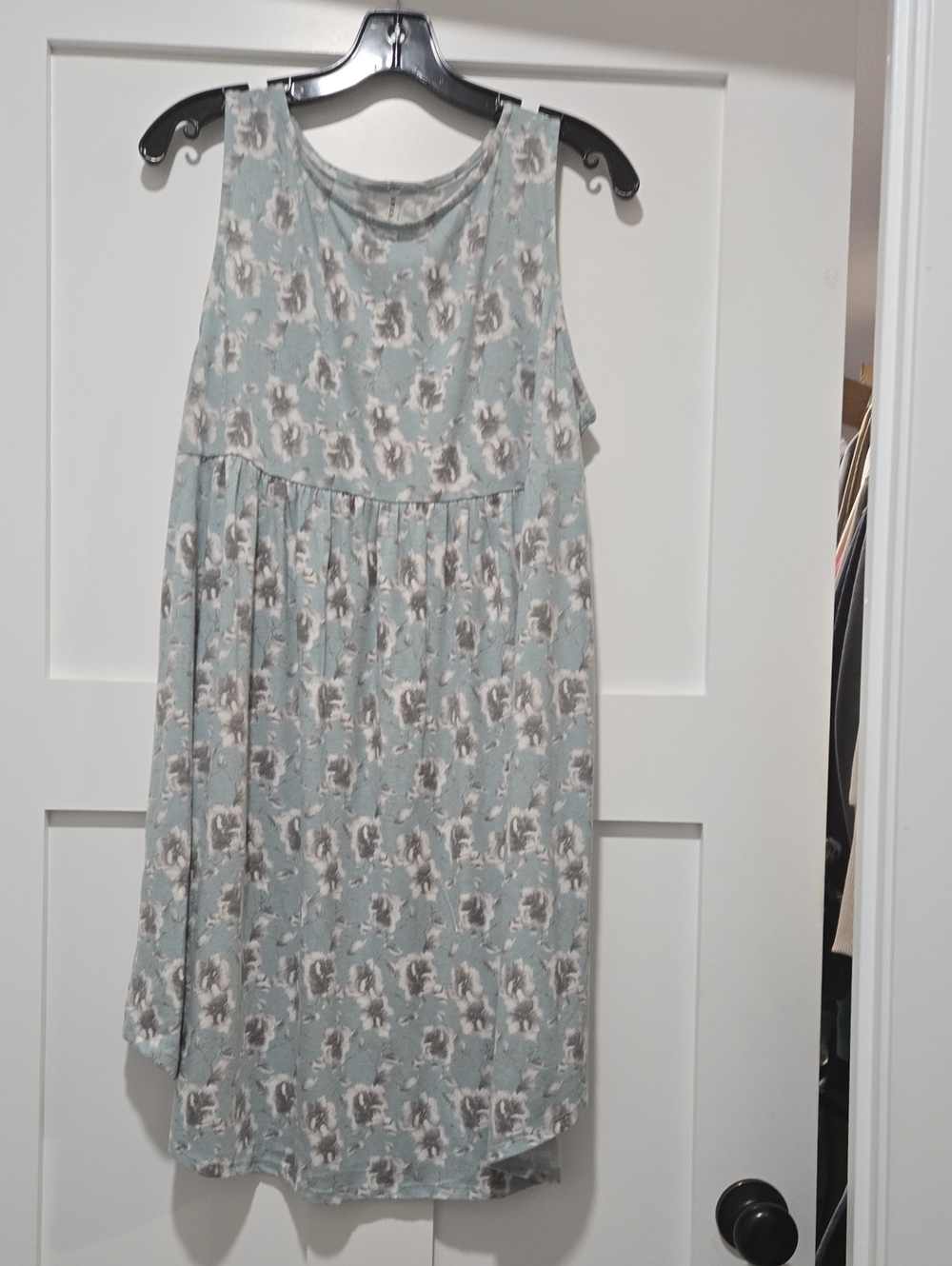 Emerald Light Blue Floral Sleeveless Casual Dress 1X